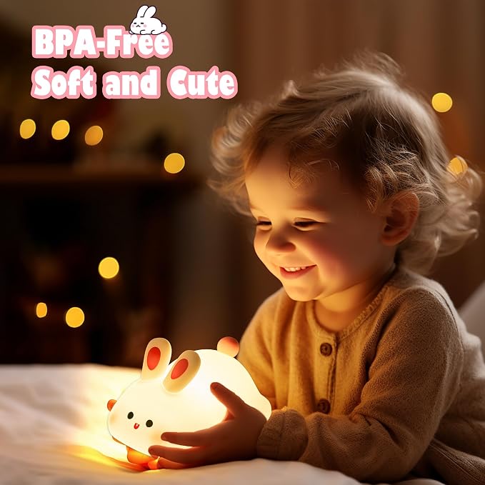 OkiyiD Bunny Lamp,Big Face Rabbit Night Light for Kids, Cute Easter Bunny Gifts, Kawaii Nursery Bedroom Decor, Rechargeable Silicone LED Squishy Night Light