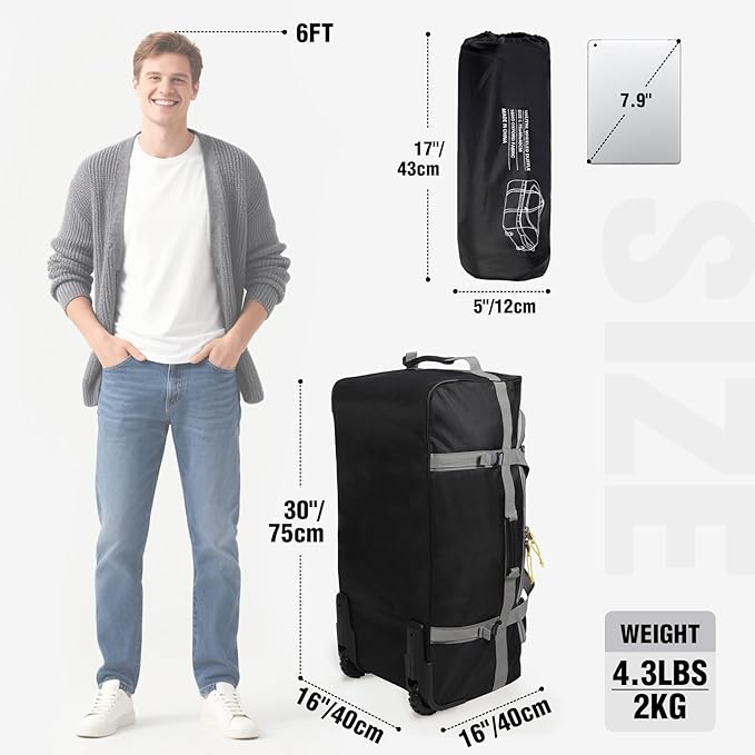 REDCAMP 85L/120L/140L Foldable Duffle Bag with Wheels, Large Travel Duffel Bag