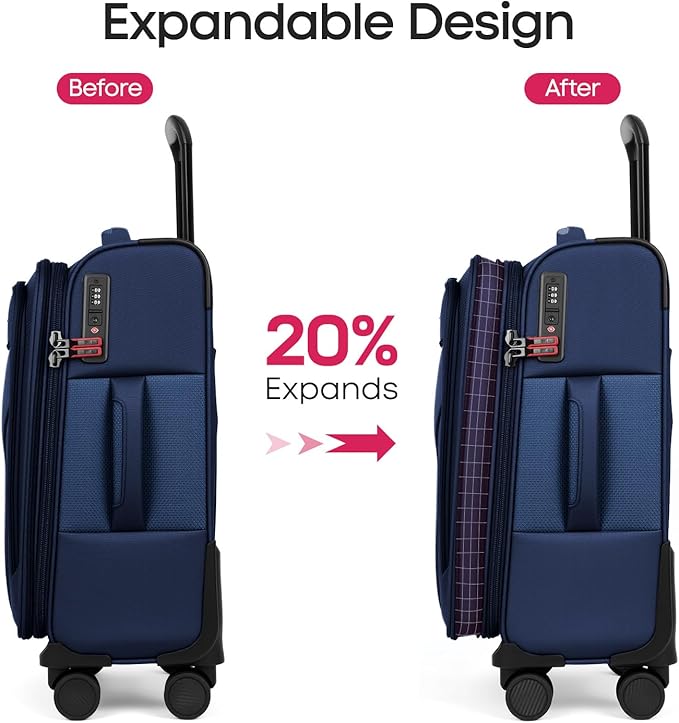 2PCS Set（22in/32in）Softside Luggage Sets w/ Spinner Wheels,Expandable 20% Luggage w/TSA LOCK,Upright Spinner Softshell,Lightweight Durable Rolling Travel Luggage Set for Men/Women（Navy,22in/32in）