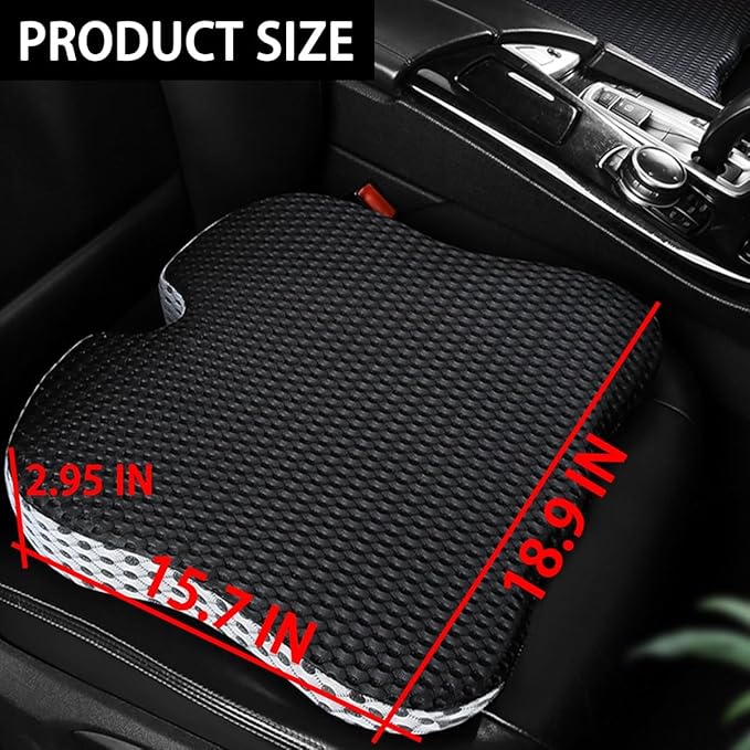 Car Seat Cushion, Auto Gel Infused Memory Foam Cushion for Driver Comfortable Driving Hip Pressure Relief Office Chair, Universal for Vehicles and Office Chairs (Black)