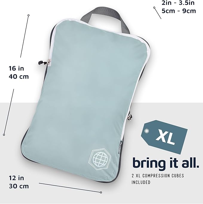 Large Compression Packing Cubes for Travel-Packing Cube Luggage Organizers 7 Piece Set for Checked Luggage-Ultralight, Expandable/Compression Bags by TRIPPED Travel Gear (DustyTeal/White)