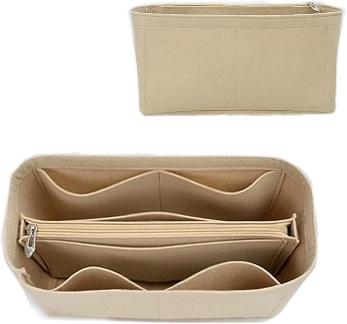 Felt Purse Organizer with Zipped, Bag Organiser Insert for Women,Perfect for carrycall Neverfull Tote (Beige, small)
