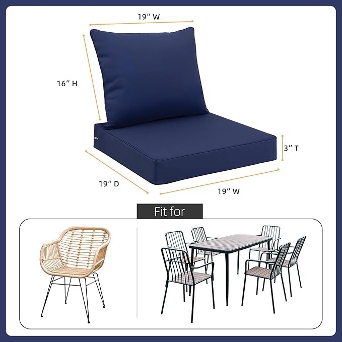 Favoyard Outdoor Seat Cushion Set 19 x 19 Inch Waterproof & Fade Resistant Patio Furniture Cushions with Removable Cover Deep Seat & Back Cushion with Tie Straps for Chair Sofa Couch