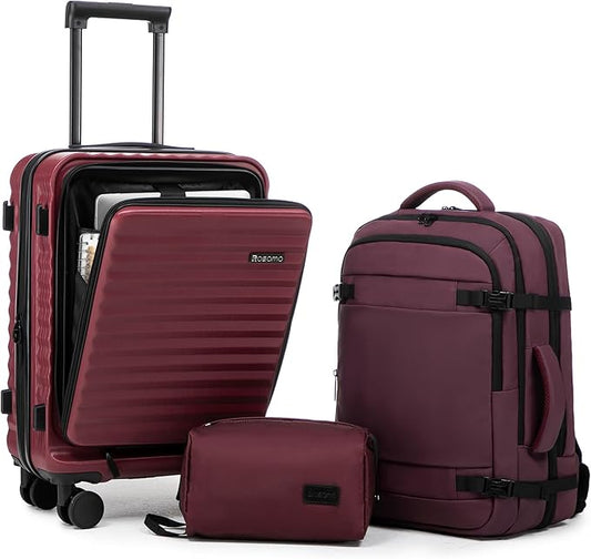 3 piece Luggage Set Expandable Suitcase 22x14x9 Airline Approved Carry on, Front Opening ABS Hard Case Suitcases with Spinner Wheels, TSA Lock