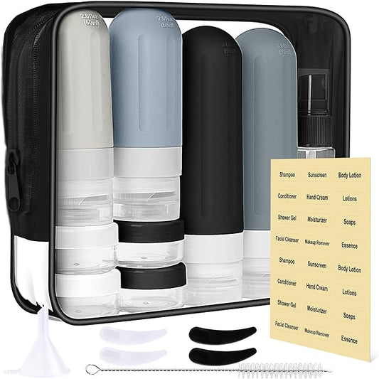 Landisun Travel Bottles for Toiletries 18Pack Toiletry Travel Size Containers Travel-Bottles Accessories TSA Approved Leak Proof Black