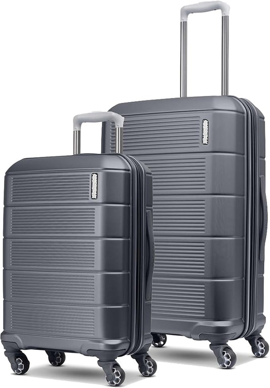 American Tourister Stratum 2.0 Hardside Expandable Luggage with Spinners, Charcoal, 2PC SET (Carry-on/Medium)