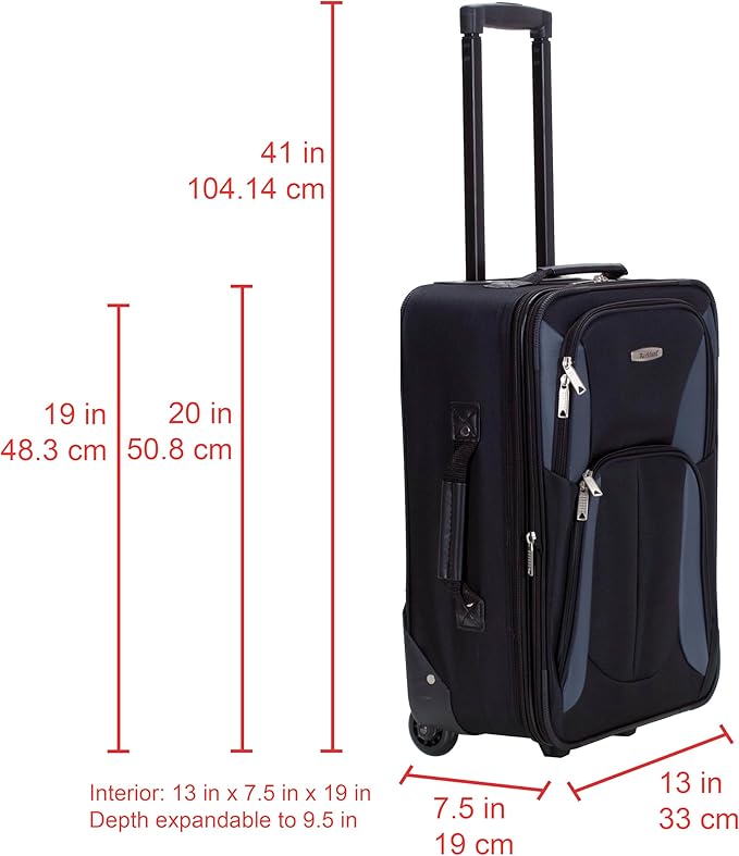 Rockland Fashion Softside Upright Luggage Set, Black/Gray, 2-Piece (14/19)