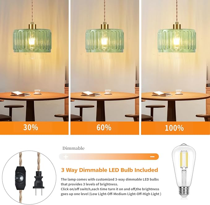 QIYIZM Plug in Pendant Light Hanging Lights with Plug in Cord Boho Hanging Lamp Glass Gold Mid Century Modern Vintage Dimmable Green Flower Plug in Chandelier Ceiling Fixture for Living Room,Kitchen