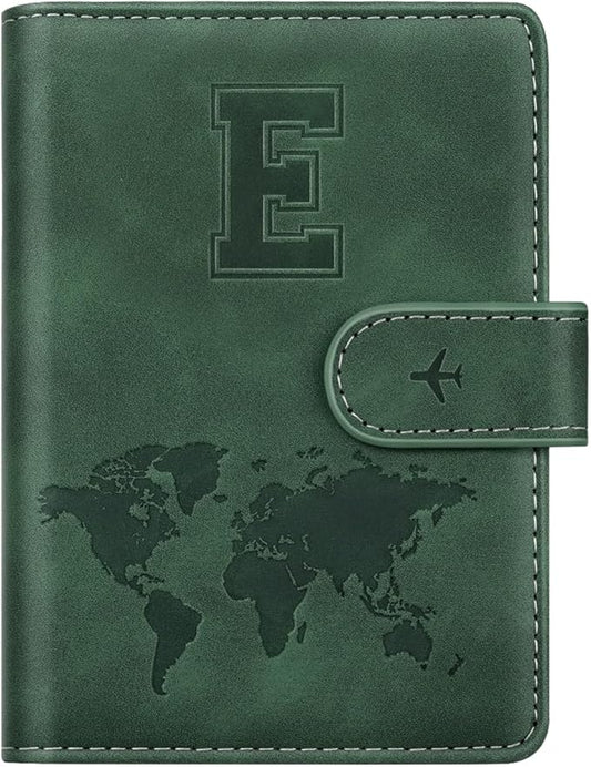 Personalized E Passport Holder Cover Initial Letter Travel Wallet RFID Blocking Passport Cover Credit Card Holder Case Passport Book Holders for Women and Men, Pine Green-E