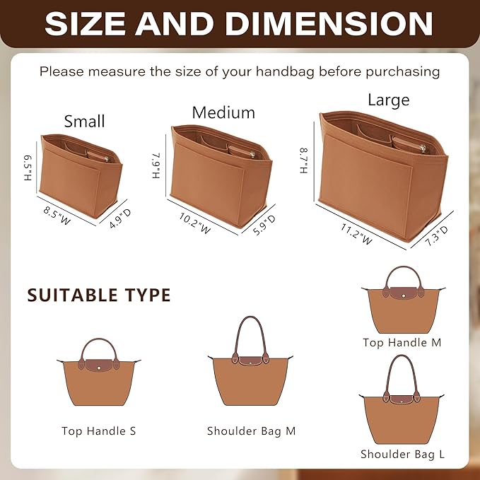 Fit Longchamp Organizer Insert, for Long Champ Le Pliage M Bag Handbag Women, with Cup Holder, Medium/Gold Brown