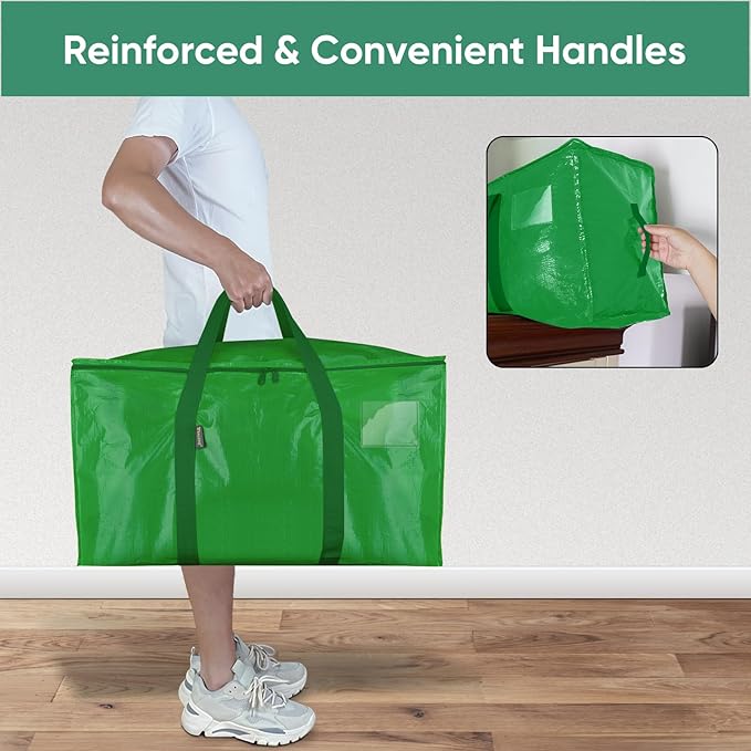 BALEINE 4-Pack Oversized Moving Bags with Reinforced Handles, Heavy-Duty Storage Tote for Clothes, Moving Supplies (Light Green, 4-Pack)