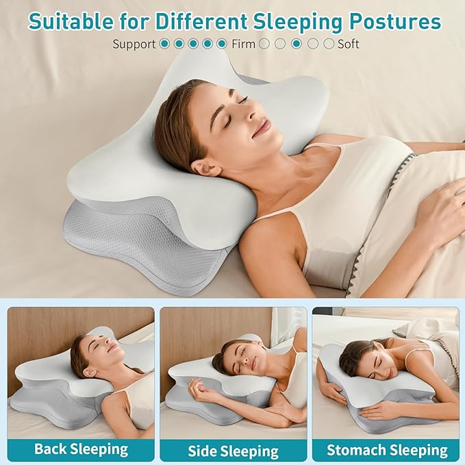 Cervical Neck Pillow for Pain Relief - Ergonomic Memory Foam Pillow for Sleeping, Contour Side Sleeper Pillow for Neck Support, Cooling Orthopedic Pillow Bed Pillow for Side Back Stomach Sleepers