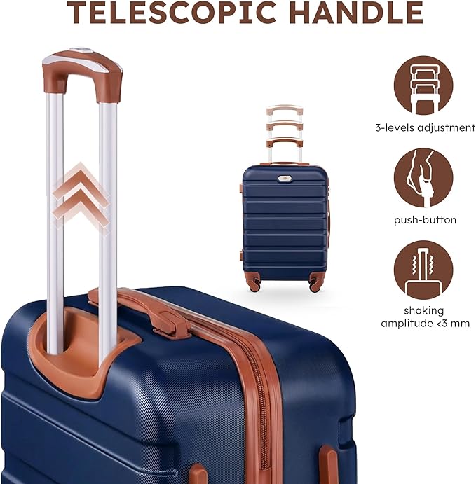 Suitour 4 Piece Luggage Sets, Hard Shell Suitcase Set with Spinner Wheels 16 20 24 28inch Travel Sets(Navy Brown)