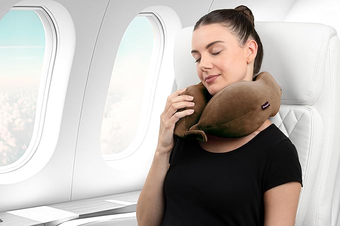 Brookstone Neck Travel Pillow - Lightweight Contoured Memory Foam Stuffable Travel Neck Pillow for Sleeping, Car, & Airplane, Size One Size, Khaki