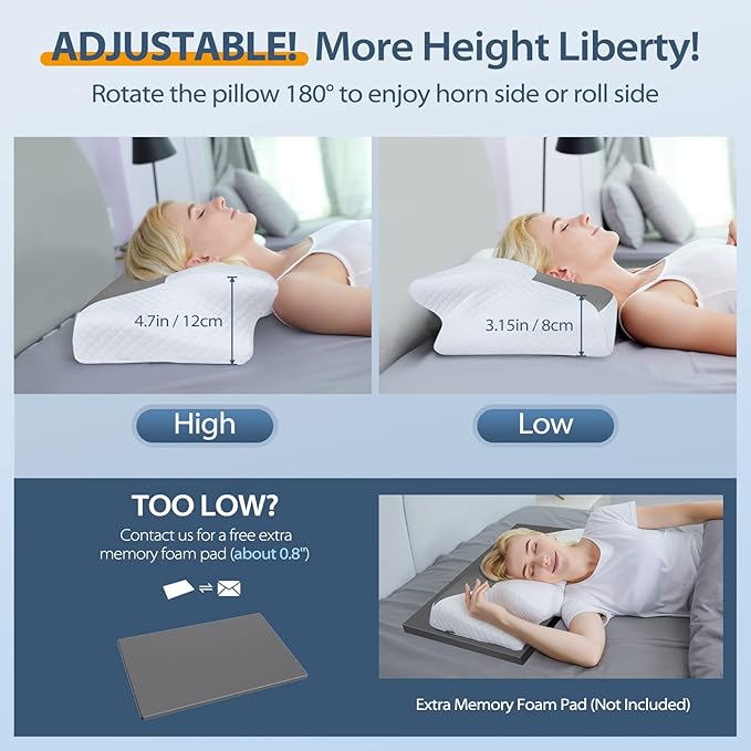 HOMCA Cervical Pillow Memory Foam Pillows - Contour Memory Foam Pillow for Neck Pain Relief, Orthopedic Neck Bed Pillow for Side Sleepers Back and Stomach