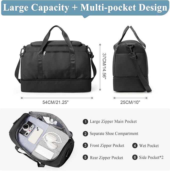 Extra Large Travel Duffle Bag,Carry on Overnight Weekend Bag with Shoes Compartment,Weekender Bags for Women for Travel Business Trips Sport Hospital