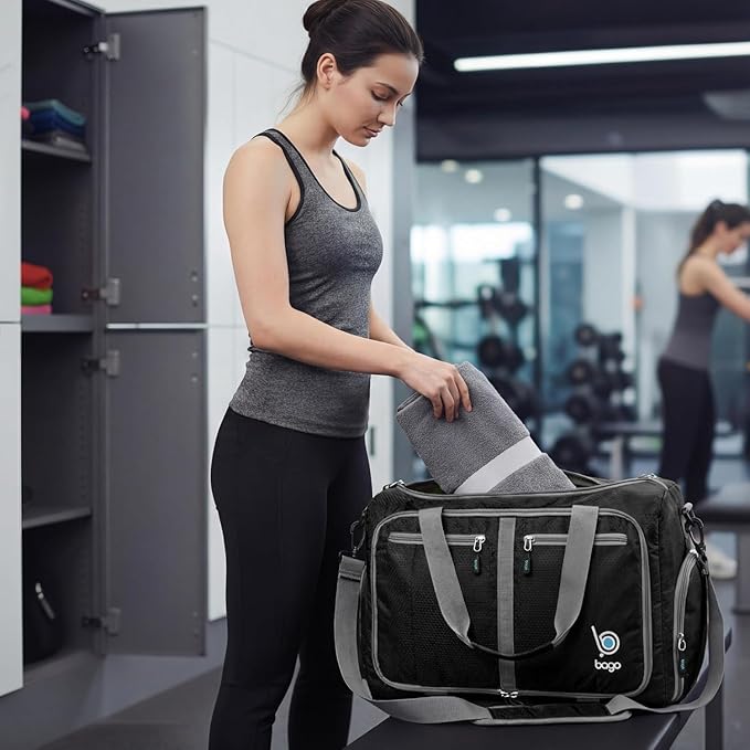Bago Compact Duffle Bag for Travel Women & Men. Durable Lightweight Foldable Travel Duffel Bags For Traveling Women. 40L Duffle Bags a Reliable Weekender duffel or Overnight Bag With Shoe Compartment