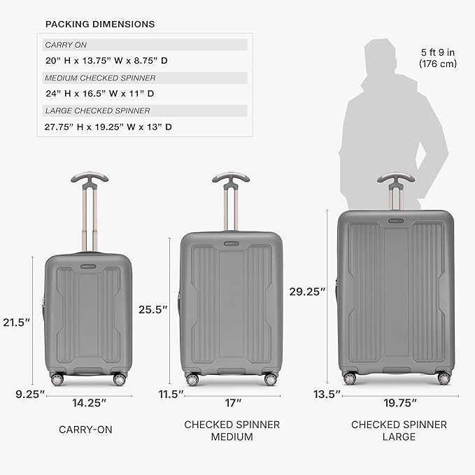 Traveler's Choice Ultimax II Polycarbonate Hardside Luggage with Spinner Wheels, Slate Gray, 29-Inch Large Luggage