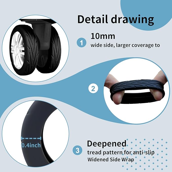 10Pcs Luggage Wheel Covers Silicone Silent Suitcase Protector for Luggage Office Chair Caste Upgraded Wear-Resistant Anti-Noise Shock Absorption Suitcase Wheel Covers Accessories Black