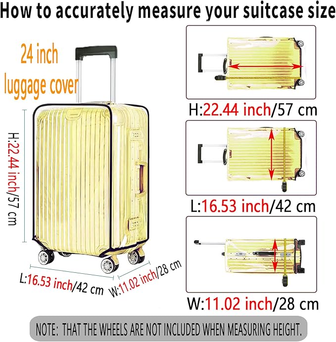 24 Inch Clear PVC Luggage Cover, 0.2mm Thick Lightweight Waterproof, Dustproof, Anti-Scratch Suitcase Cover, Luggage Covers for Suitcase TSA Approved, Fits 23"-24" Wheeled Luggage