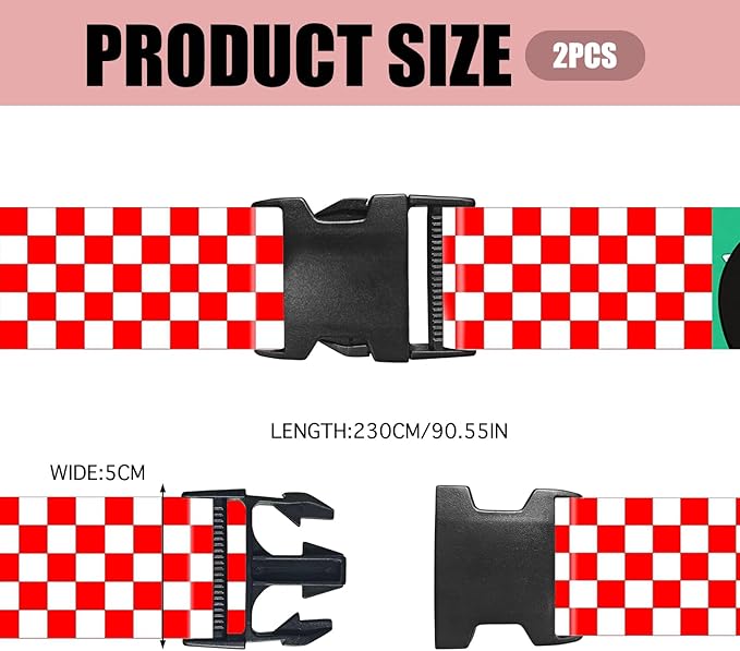 Nuxovilar Luggage Straps of 2 Set Red White Checkered Pattern, 1.96x90.5 inches - Luggage Straps for Suitcases, Suitable for Road Trips, Business Travel, Daily Commute