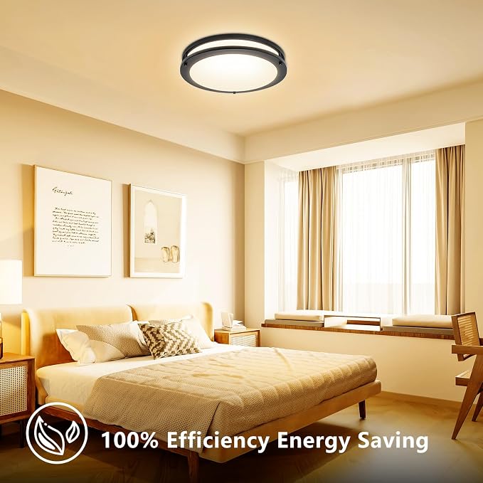 13inch LED Flush Mount Ceiling Light Fixture Dimmable Matte Black, Easy Install LED Ceiling Lamp Fixture Without Flicker, Super Bright 36W 3600LM 5CCT Warm to White Light 3000K to 6000K 4-Pack