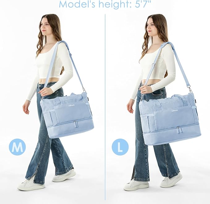 ETRONIK Gym Bag for Women, 45L Carry On Travel Duffel Bag with Shoes Compartment, Weekender Overnight Bag with Wet Pocket & USB Charging Port for Women, Travel, Gym, Weekend, Large Size (Beige)