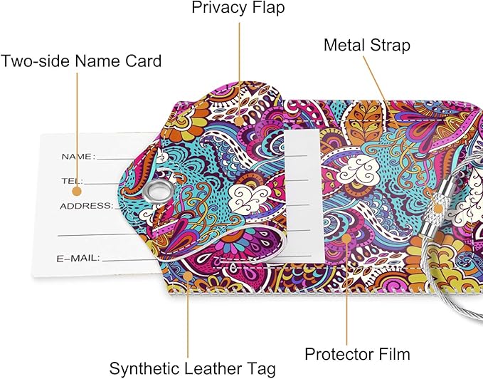 Fintie Luggage Tags, Privacy Cover ID Label with Stainless Steel Loop and Address Card for Travel Bag Suitcase, Peacock Flower (2 Piece)
