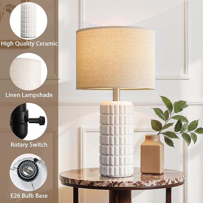 Seealle 23" Modern Ceramic Table Lamps Set of 2, Lamps for Bedroom, White | Lamps for Living Room, Bedroom, Bedside, Night Stands, End Table, Desk, Farmhouse Home Decor