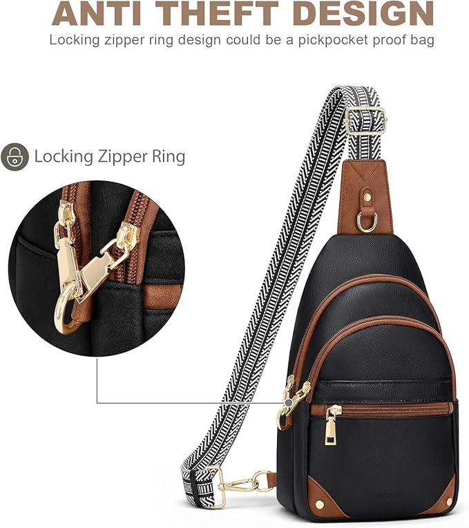 SYTRAH Anti Theft Crossbody Bags for Women, RFID Sling Bag Travel Purse, RFID Cross Body Purses Chest Bag for Travel Black Brown