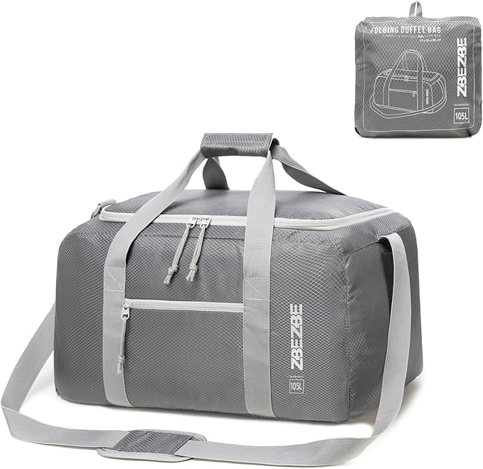 Foldable Travel Duffel Bag, Lightweight & Easy to Carry Water-Repellent Duffle Bag - 2-Way Zipper & Interior Pouch, Ideal for Weekend Trips, Daily Use,Camping，Sports