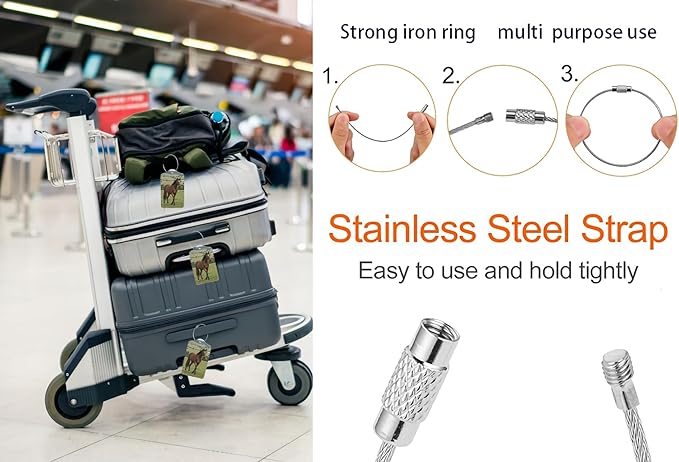 2 Pack Luggage Tags for suitcases Horse TSA Approved Label Luggage Tag Baggage Tag Leather Stainless Steel Loop Label Tag for Men Women Travel Bag Suitcase