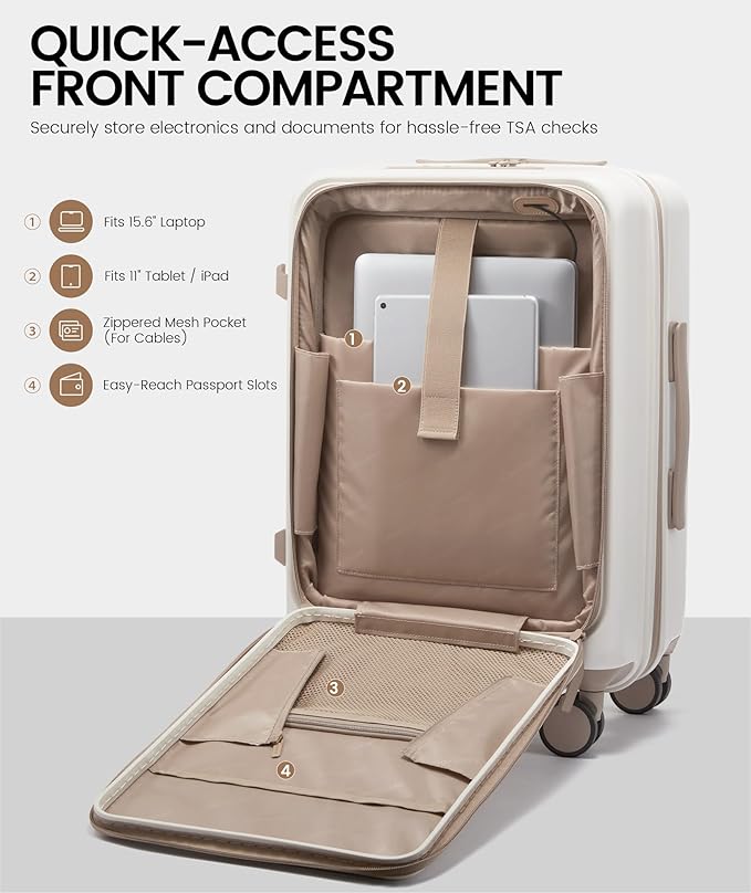 LOVEVOOK Carry On Luggage 22x14x9 Airline Approved, Expandable Hard Shell Suitcase with Spinner Wheels, USB Charging Port & Front Pocket, PC Hardside Rolling Luggage with TSA Lock for Travel
