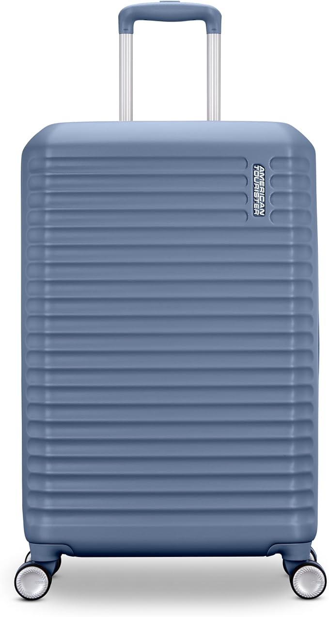 American Tourister Stratum 3.0 Medium 24-Inch Spinner, Airline Approved, Durable Hardside Luggage, Expands 1.5", RightHeight™ Adjustable Handle, Elemental Blue