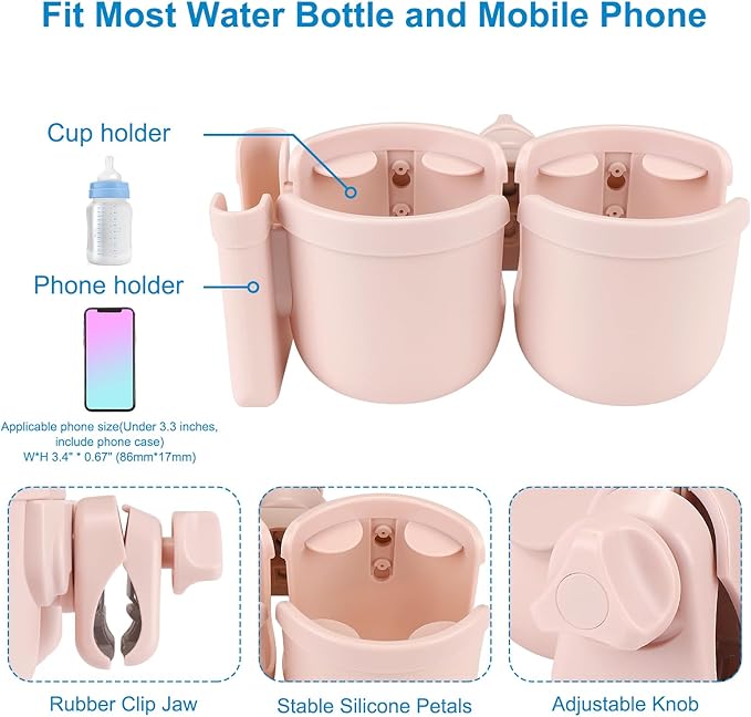 Accmor Stroller Cup Holder with Phone Holder, Bike Cup Holder, Universal Cup Holder for Uppababy Nuna Doona Strollers, 2-in-1 Cup Phone Holder for Stroller Bike Wheelchair Walker Accessory