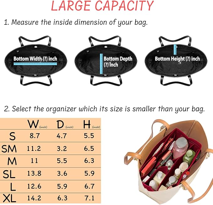DailyPlus Purse Organizer Insert Felt Bag Organizer Handbag Organizer Insert Bag In Bag Organizer for Tote Purse Bag 14 Pockets Dark Red Medium