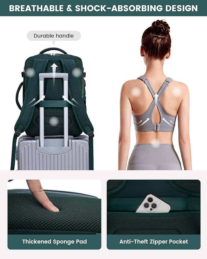 LOVEVOOK Large Travel Backpack for Women, TSA Carry on Backpack for Airplanes, 40L Personal Item Travel Bag for Women fits 17" Laptop,Waterproof Carry on Bag Airplane Approved with 3 Packing Cubes
