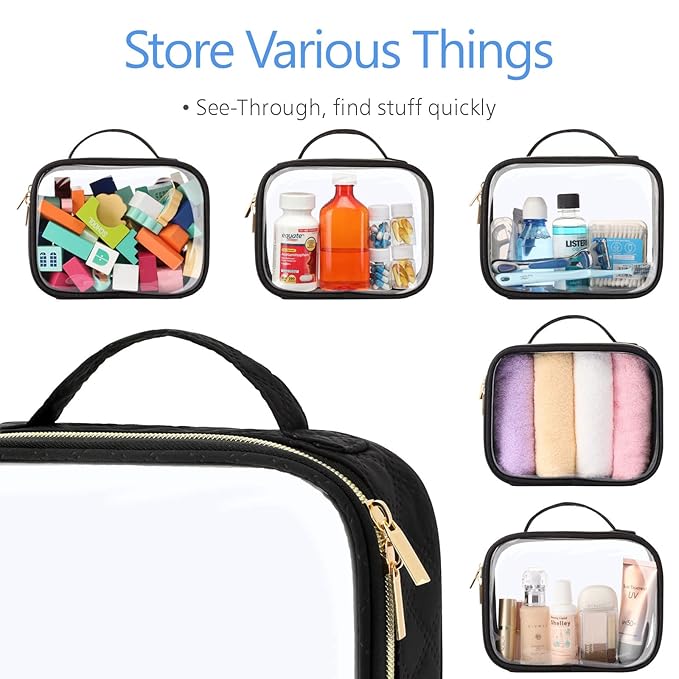 PACKISM TSA Approved Toiletry Bag 3 Medium, 3-1-1 Compliant Clear Makeup Bags with Handle, Quart Size Toiletry Bags Fit Carrv-on Travel Essentials, Water Resistant PVC, Black