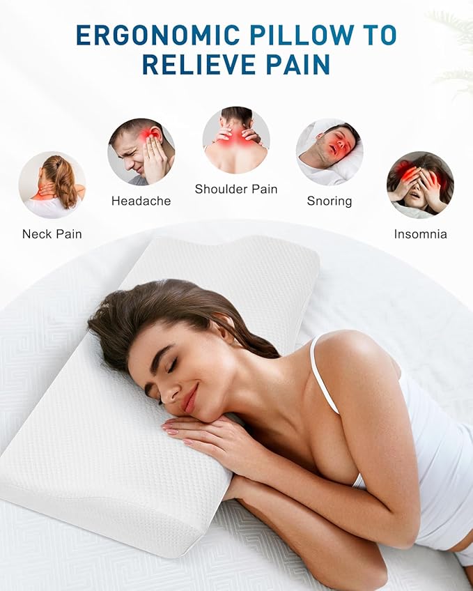 Cervical Neck Pillow, Ergonomic Memory Foam Pillows for Sleeping, Contour Side Sleeper Pillow for Adults with Breathable Pillowcase, Orthopedic Neck Support Bed Pillows for Back Stomach Sleepers