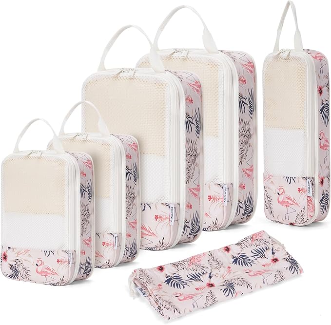 Narwey 6 Set/5 Set Compression Packing Cubes for Travel Kids Women Carry on, Packing Organizers Bag for Backpack Luggage Suitcase Duffle Bags