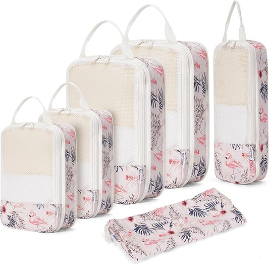 Narwey 6 Set/5 Set Compression Packing Cubes for Travel Kids Women Carry on, Packing Organizers Bag for Backpack Luggage Suitcase Duffle Bags
