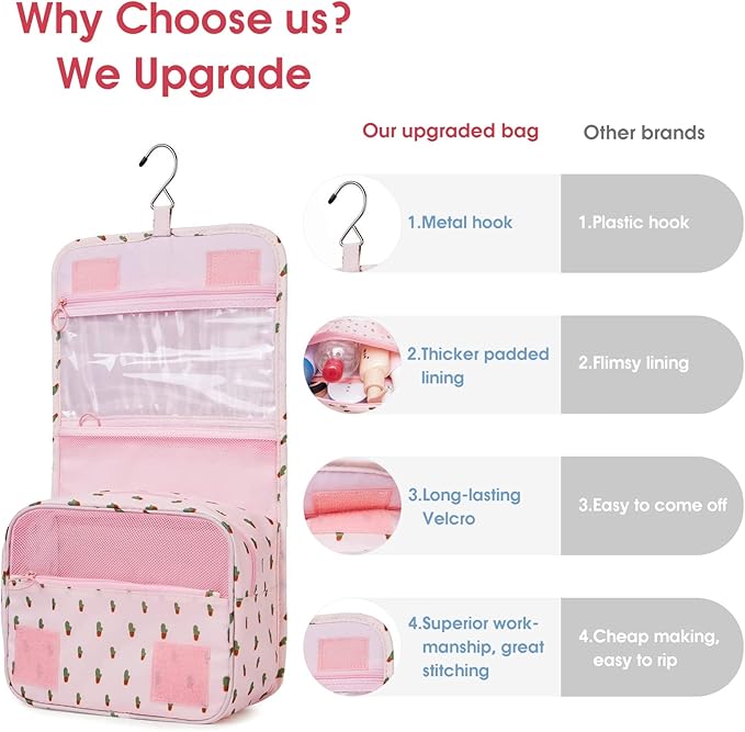 Narwey Small Hanging Travel Toiletry Bag for Women, Travel Bag for Toiletries, Makeup Bag Organizer Make Up Bags Cosmetic Bags for Girls