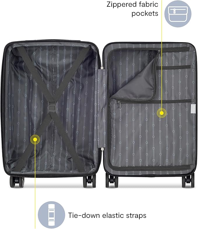 DELSEY PARIS Margot Hardside Luggage, Dual Wheel Spinners for Smooth Travel, Expandable with Spacious & Organizable compartments, Men and Women, Black, Carry-On 20-Inch