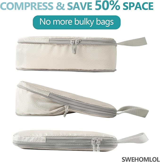 Compression Packing Cubes for Travel, 4 Set Expandable Packing Organizers, Lightweight Luggage Organizer Bags, Travel Essentials for Carry on, Handy Helper for Organizing Clothes, Off-White