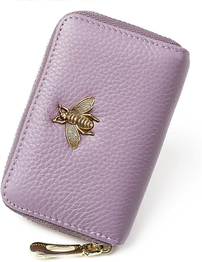 imeetu RFID Credit Card Holder, Small Leather Zipper Card Case Wallet for Women
