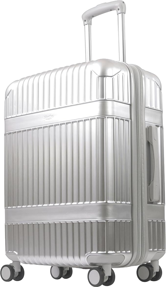 Martha Stewart The Bedford 26 Inch Rolling Luggage, Hardshell Suitcase with Spinner Wheels, Silver