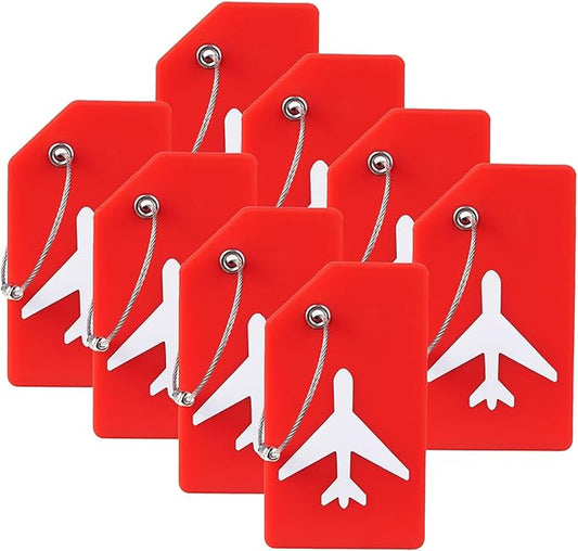 8 Pack Silicone Luggage Tag for Suitcases with Stainless Loop, TSA Approved, Privacy Protection Travel Essentials Bag Tags by Gostwo, Red