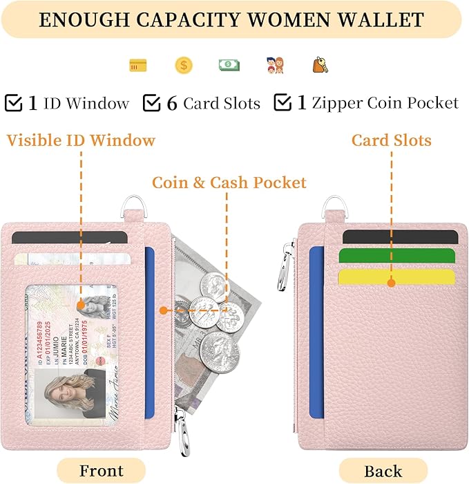 Hancynir Slim Wallet Women Credit Card Holder Minimalist PU Leather RFID Blocking Small Mini Card Case Front Pocket Thin Travel Zipper Coin Cash ID Window Ladies Female Wallet Gifts