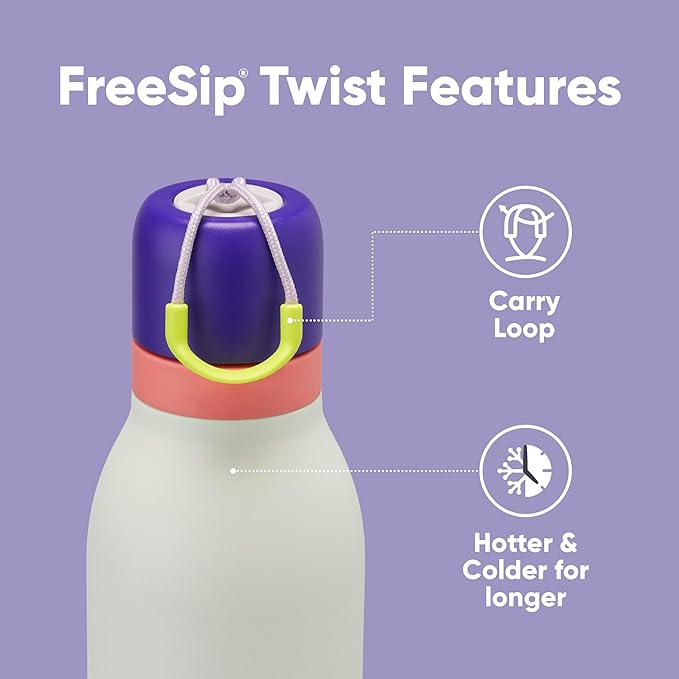 Owala FreeSip Twist Insulated Stainless Steel Water Bottle with Straw for Sports and Travel, BPA-Free, 18-oz, Purple/Mint (Minty Horizon)