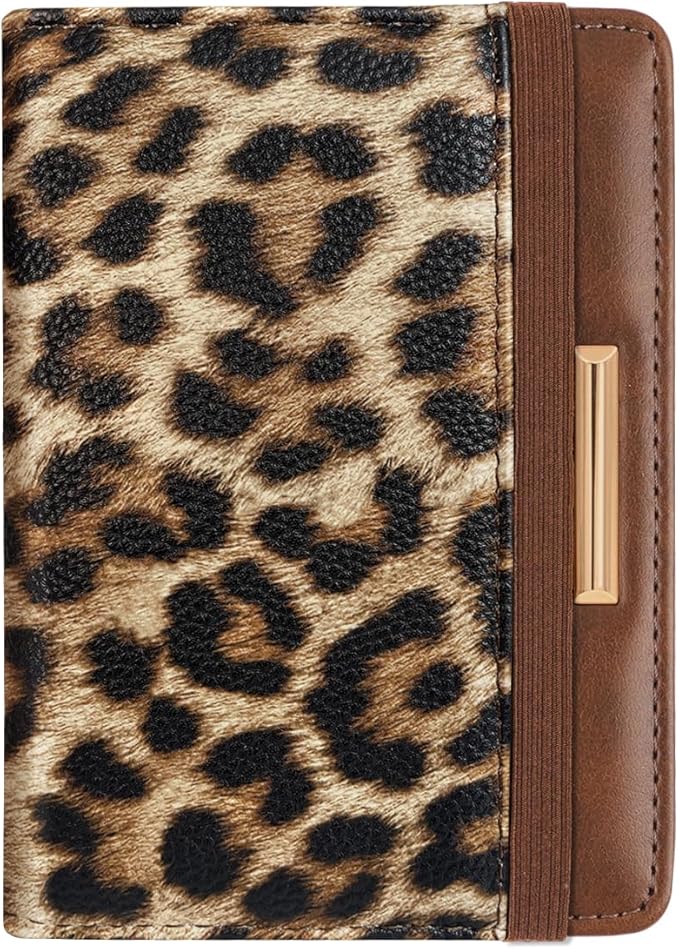 Coco Rossi Women's Leopard Print Passport Holder Cover with RFID Protection, 4 Card Slots, 1 Cash Holder, 1 Boarding Pass Holder